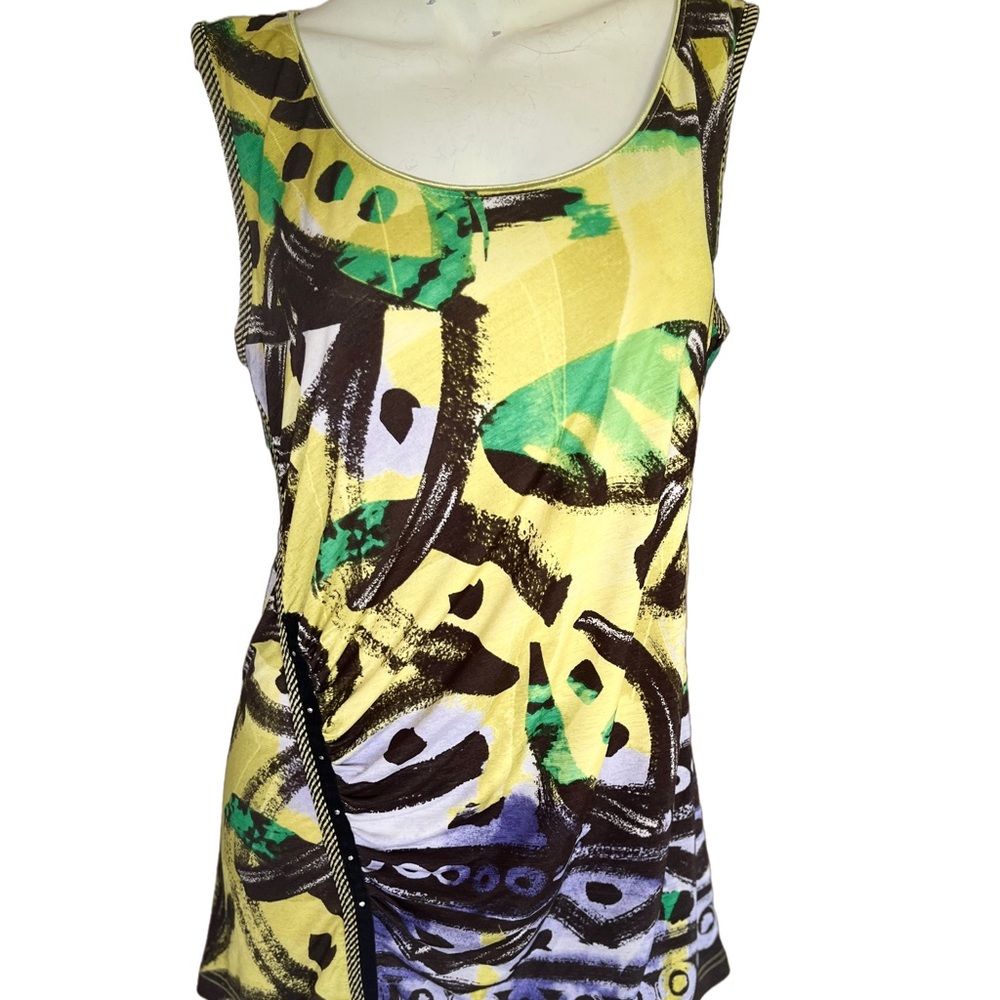 Anac by Kimi Yellow and Black Fitted Graphic Tank Top Large